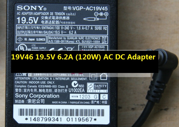 *Brand NEW*19.5V 6.2A (120W) AC DC Adapter POWER SUPPLY SONY VGP-AC19V45 19V46 - Click Image to Close